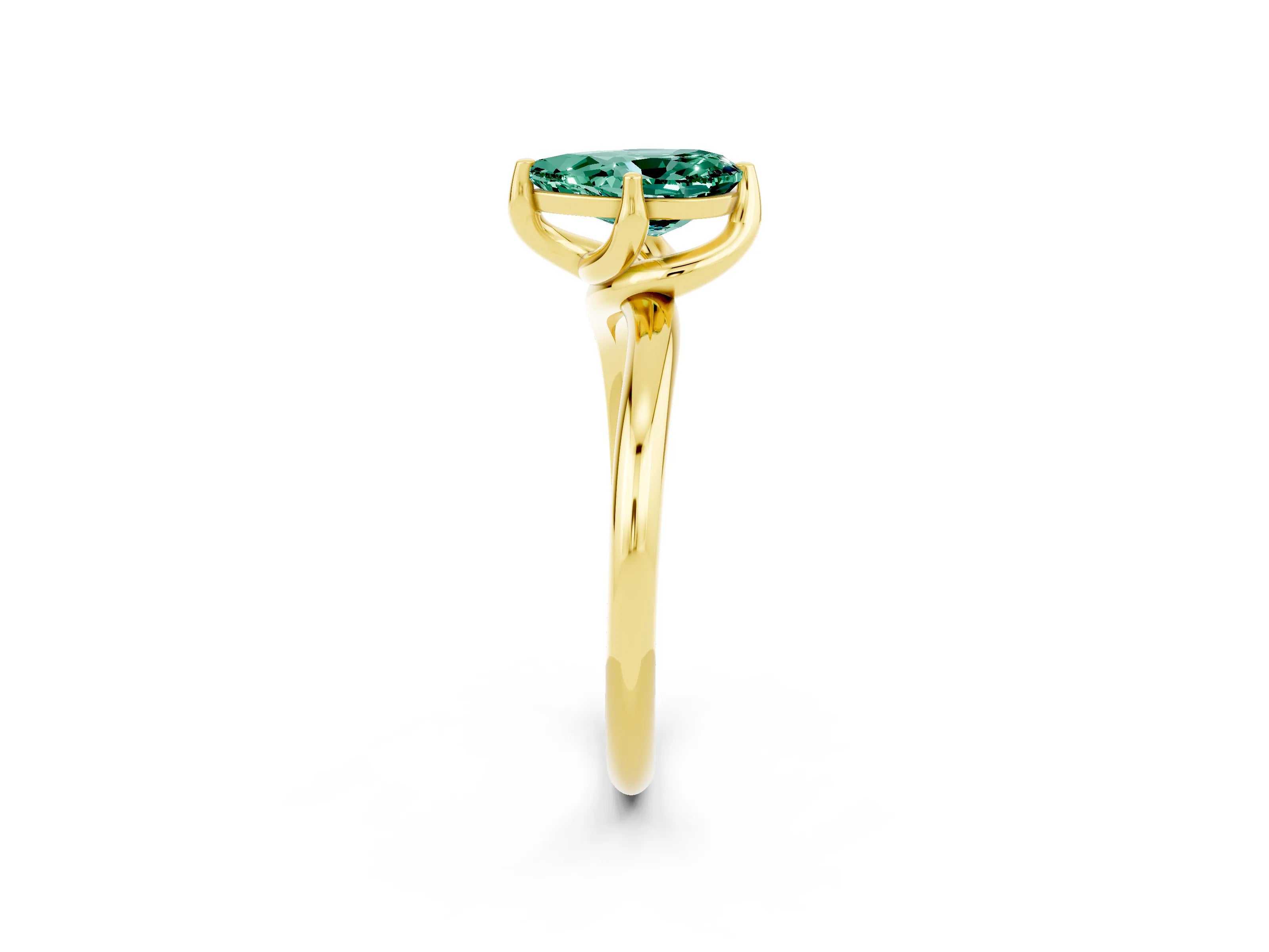 Yellow gold Pear Cut Green Sapphire Solitaire Engagement Ring with Four-Prong Setting and Classic Band_14