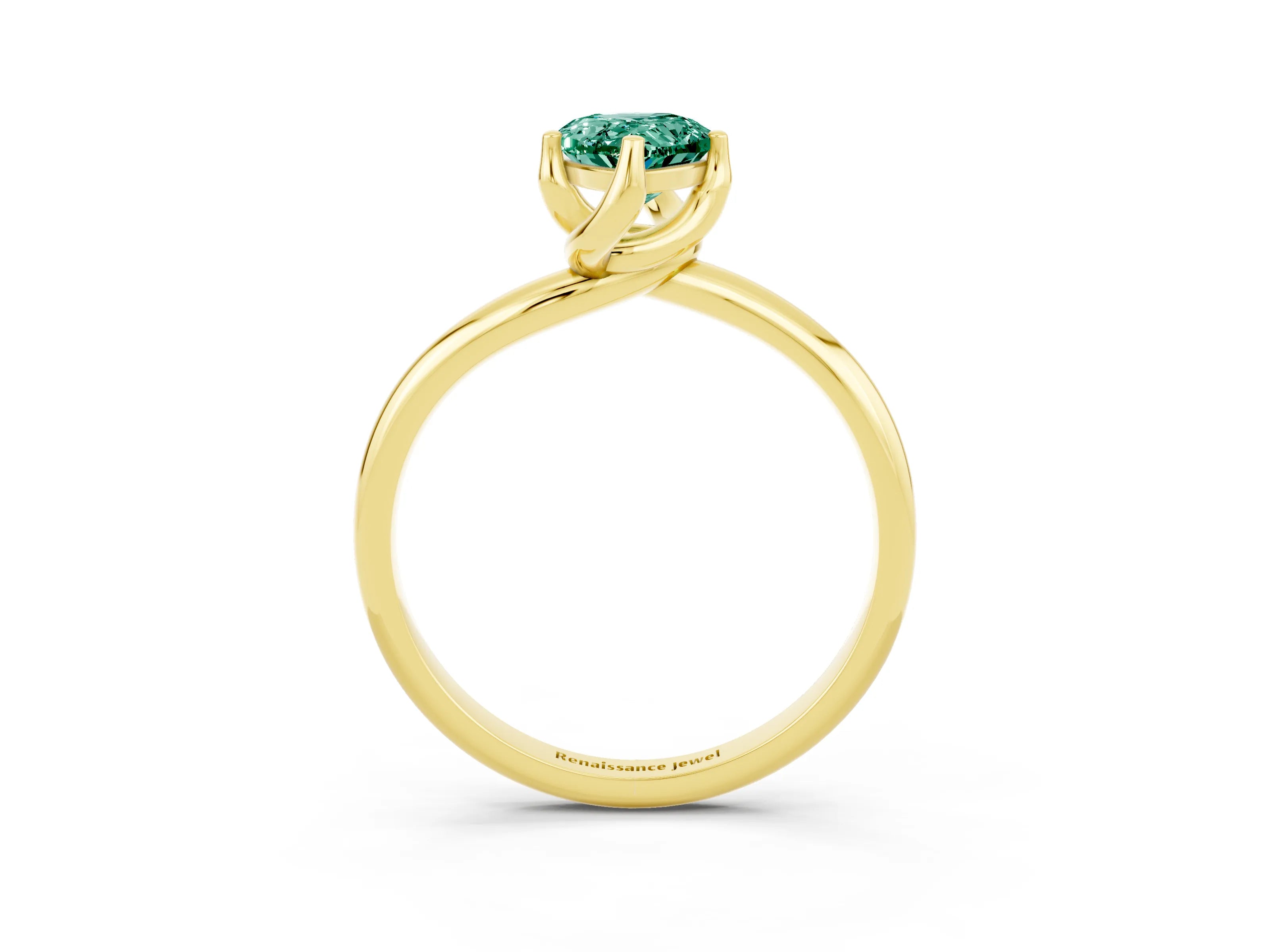 Yellow gold Pear Cut Green Sapphire Solitaire Engagement Ring with Four-Prong Setting and Classic Band_15