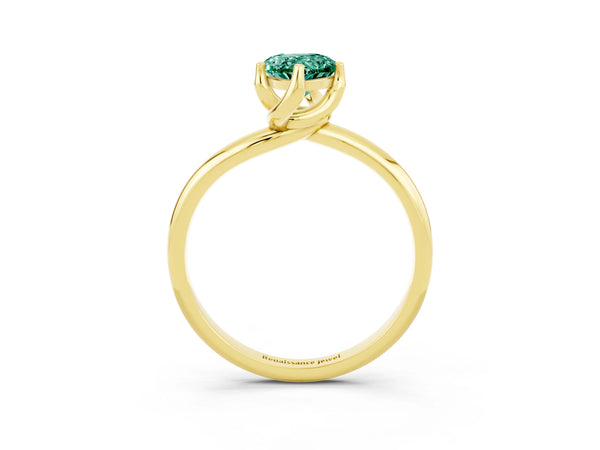Yellow gold Pear Cut Green Sapphire Solitaire Engagement Ring with Four-Prong Setting and Classic Band