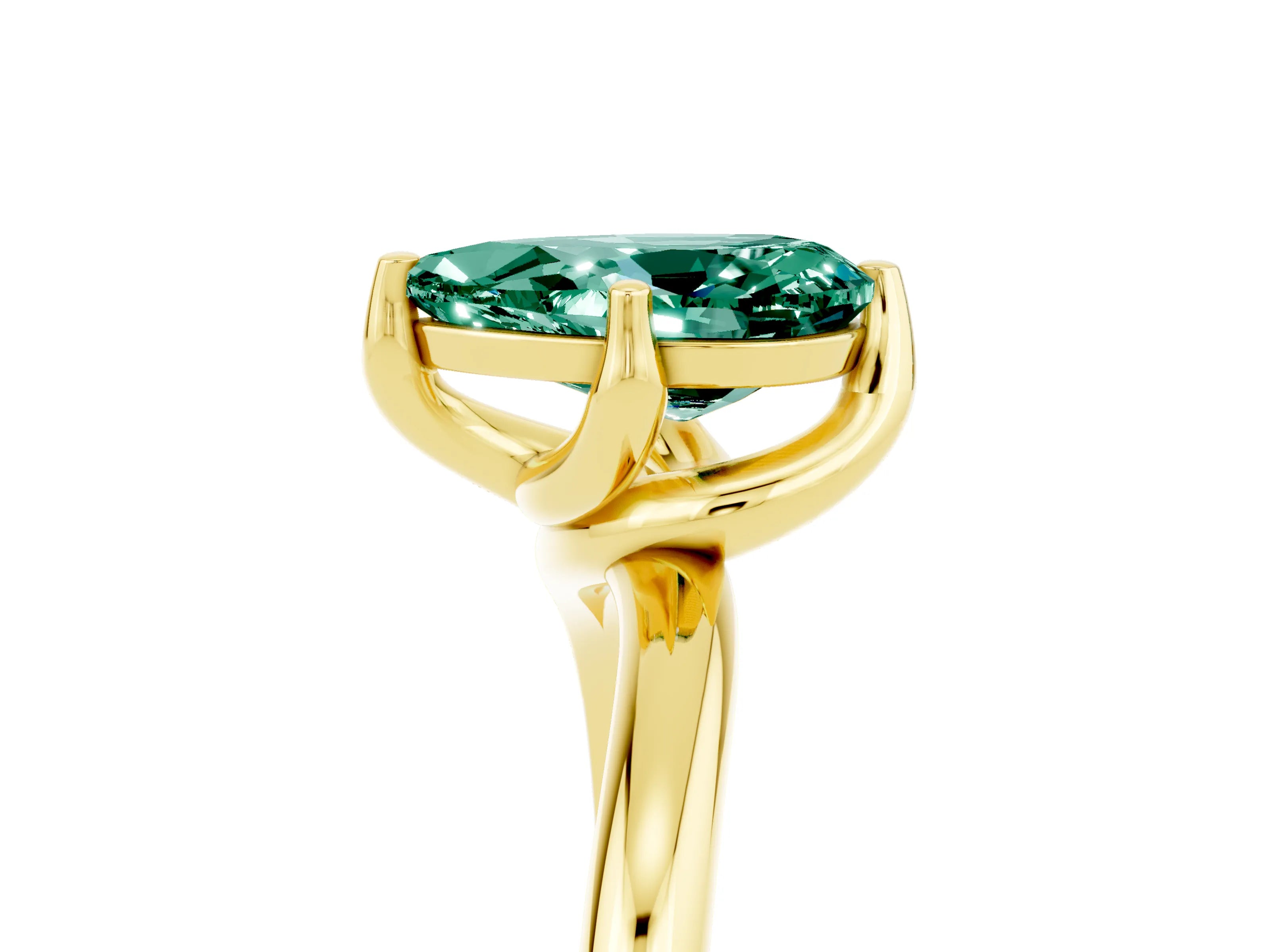 Yellow gold Pear Cut Green Sapphire Solitaire Engagement Ring with Four-Prong Setting and Classic Band_17