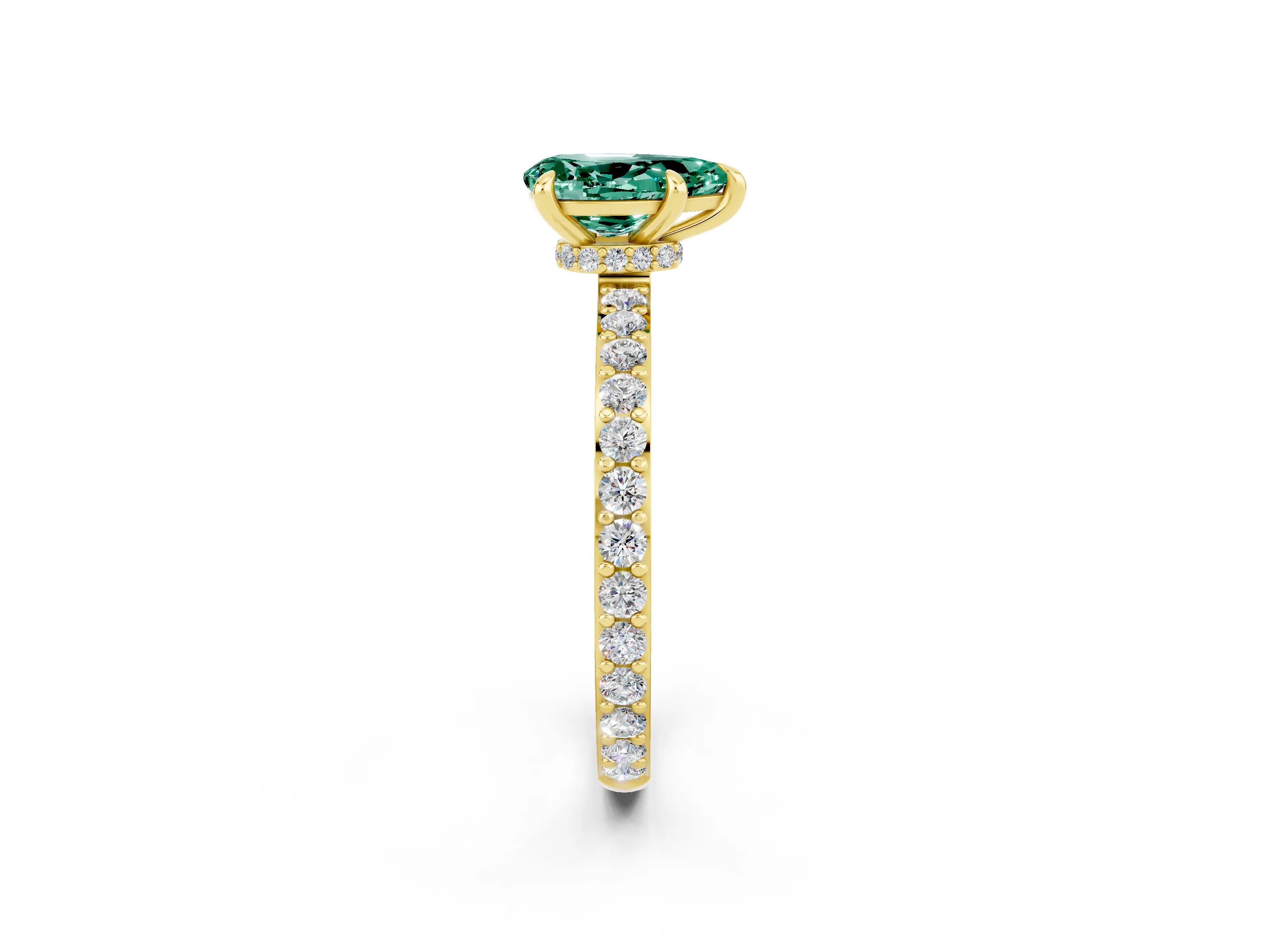 Yellow gold Pear Cut Green Sapphire Solitaire Engagement Ring with Pavé Band and Four-Prong Setting_2