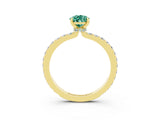 Yellow gold Pear Cut Green Sapphire Solitaire Engagement Ring with Pavé Band and Four-Prong Setting_3