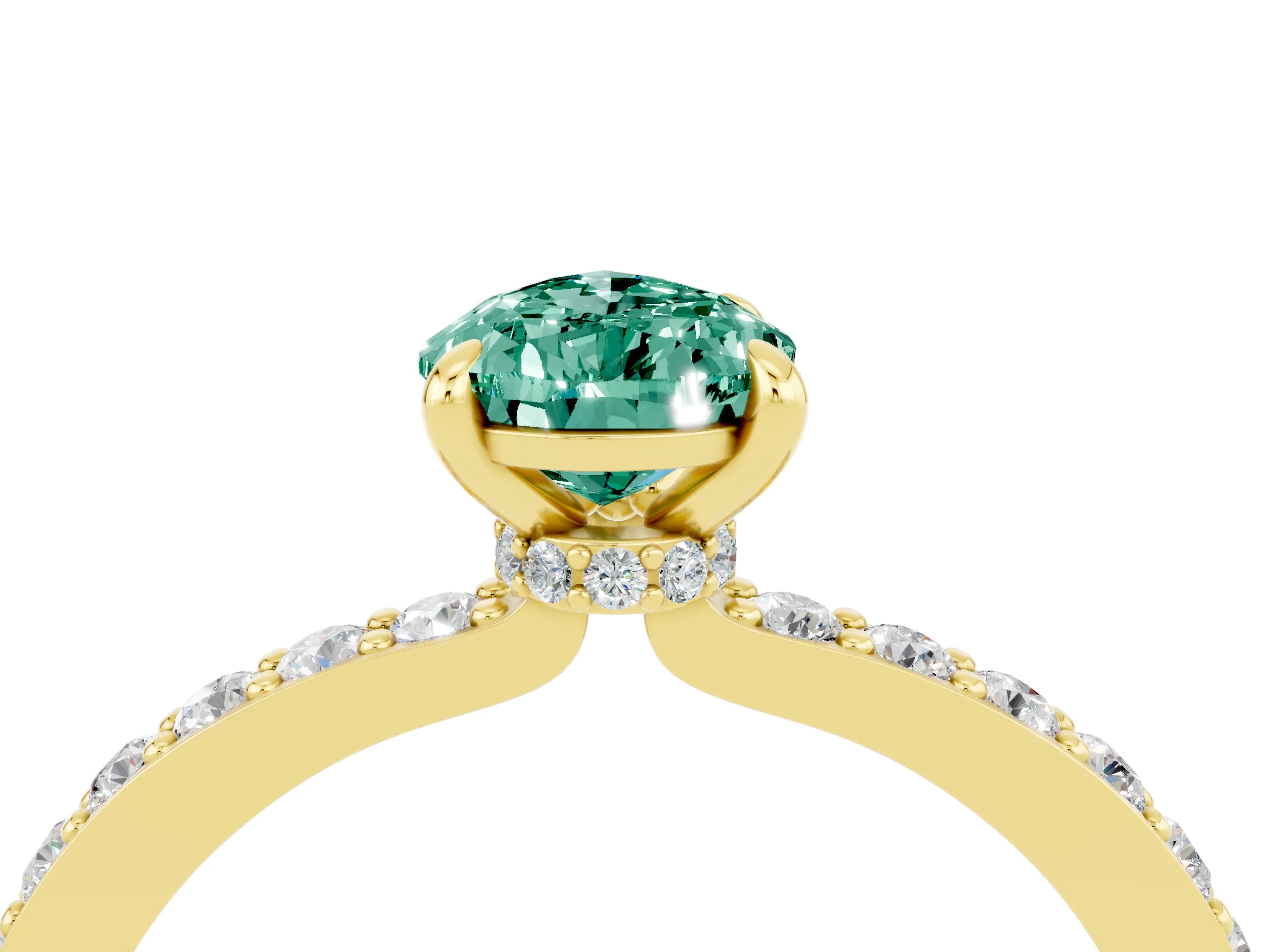 Yellow gold Pear Cut Green Sapphire Solitaire Engagement Ring with Pavé Band and Four-Prong Setting_4