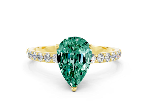 Yellow gold Pear Cut Green Sapphire Solitaire Engagement Ring with Round  Pavé Band and Prong Setting