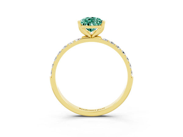 Yellow gold Pear Cut Green Sapphire Solitaire Engagement Ring with Round  Pavé Band and Prong Setting