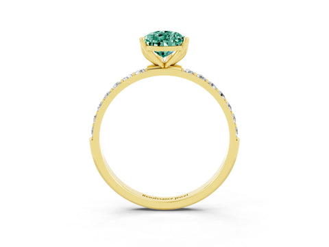 Yellow gold Pear Cut Green Sapphire Solitaire Engagement Ring with Pavé Band and Prong Setting_3