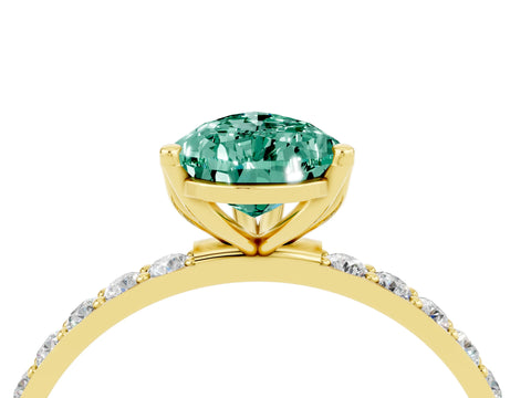 Yellow gold Pear Cut Green Sapphire Solitaire Engagement Ring with Pavé Band and Prong Setting_4