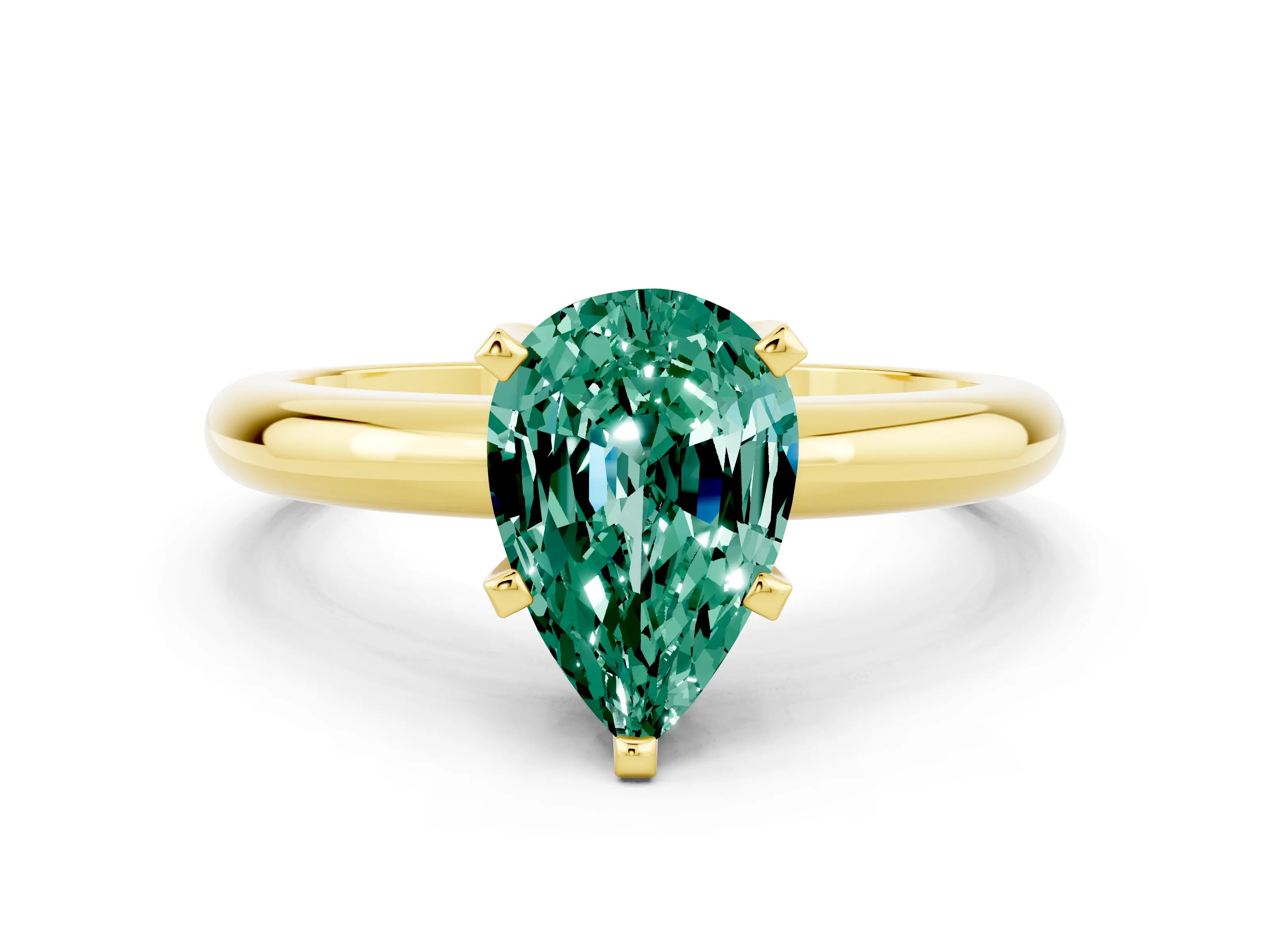 Yellow gold Pear Cut Green Sapphire Solitaire Engagement Ring with Round Band and Four-Prong Setting