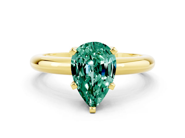 Yellow gold Pear Cut Green Sapphire Solitaire Engagement Ring with Round Band and Four-Prong Setting