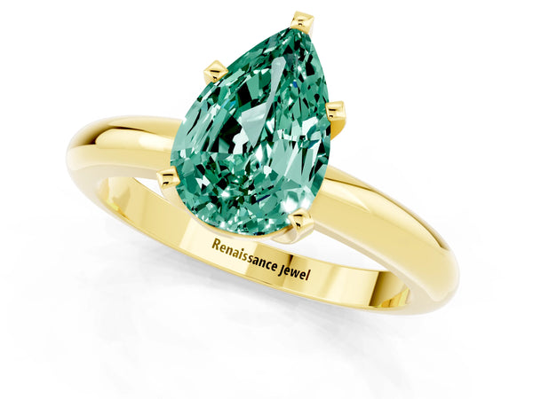 Yellow gold Pear Cut Green Sapphire Solitaire Engagement Ring with Round Band and Four-Prong Setting