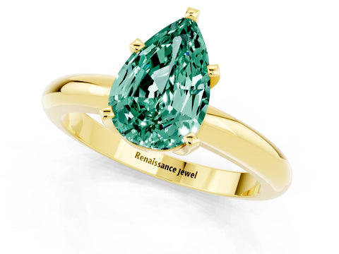 Yellow gold Pear Cut Green Sapphire Solitaire Engagement Ring with Round Band and Four-Prong Setting_1