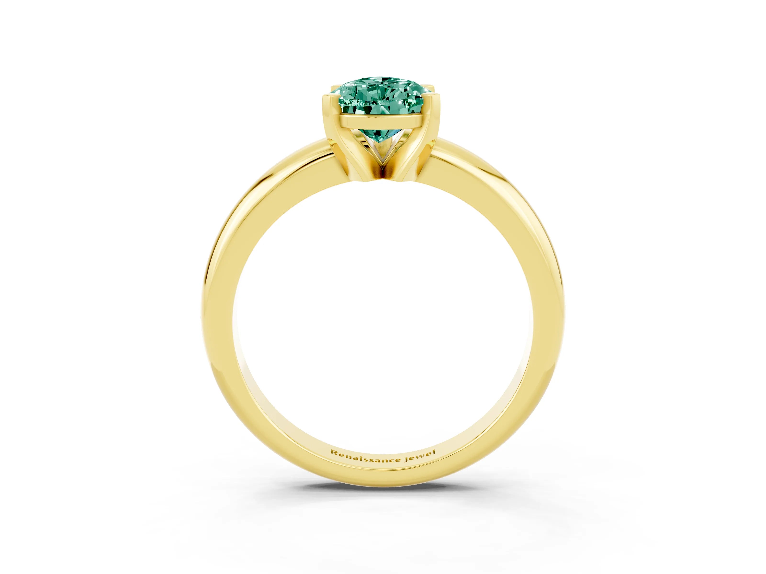 Yellow gold Pear Cut Green Sapphire Solitaire Engagement Ring with Round Band and Four-Prong Setting_3