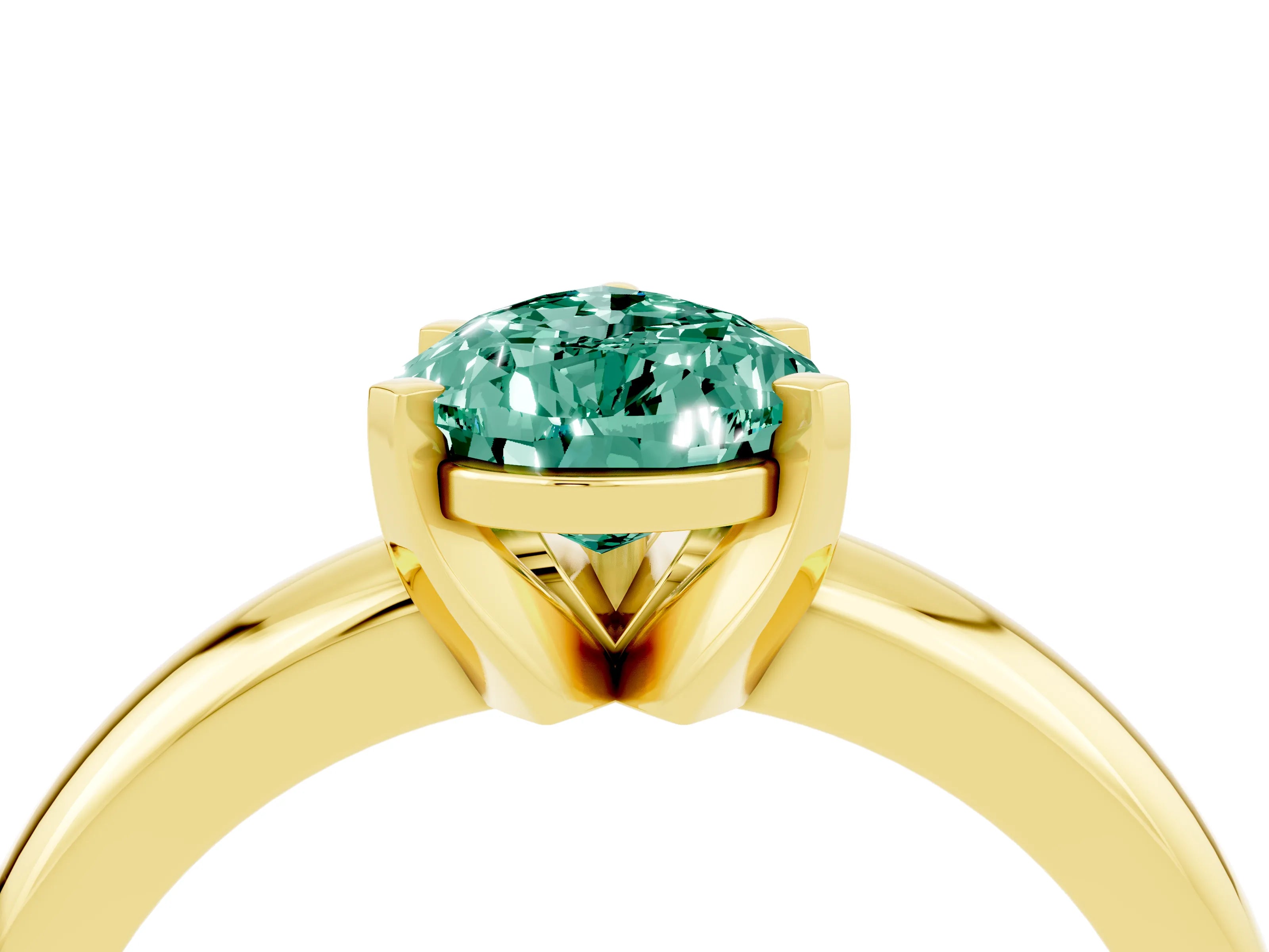 Yellow gold Pear Cut Green Sapphire Solitaire Engagement Ring with Round Band and Four-Prong Setting_4