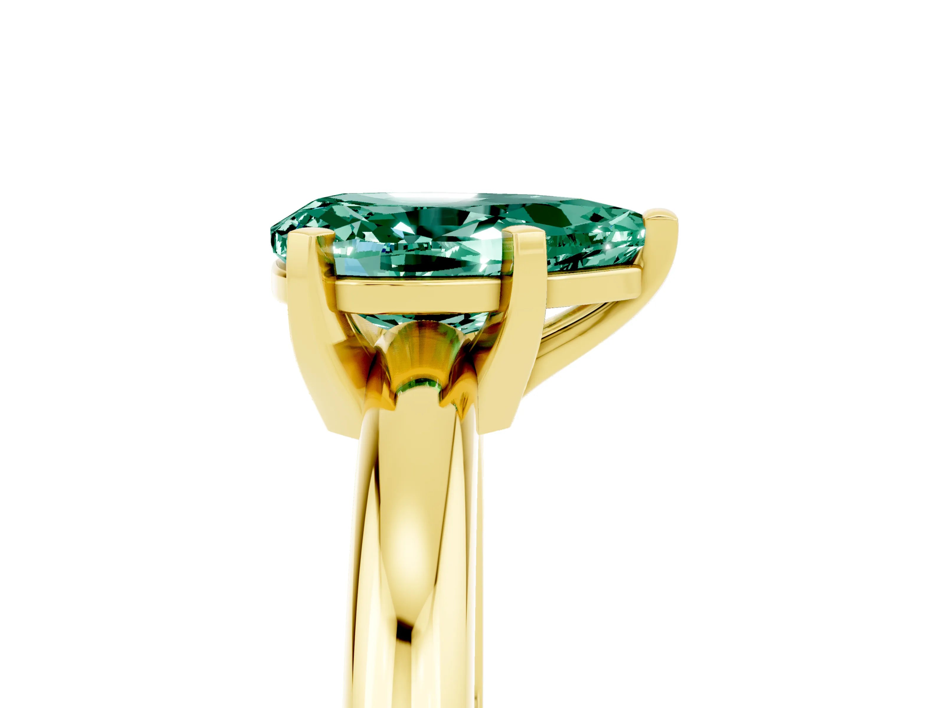 Yellow gold Pear Cut Green Sapphire Solitaire Engagement Ring with Round Band and Four-Prong Setting_5