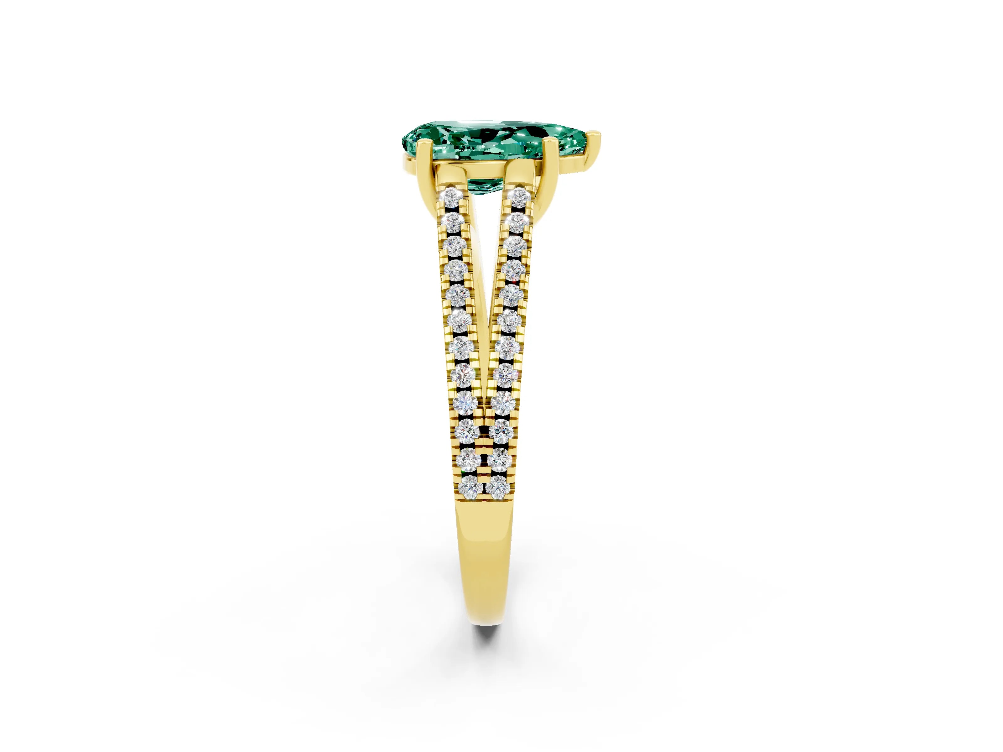 Yellow gold Pear Cut Green Sapphire Solitaire Engagement Ring with Split Shank Pavé Band_2
