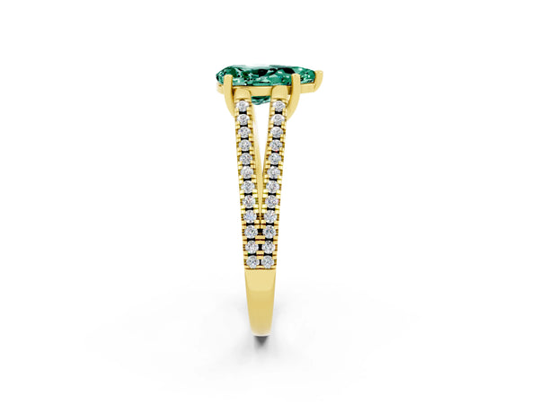 Yellow gold Pear Cut Green Sapphire Solitaire Engagement Ring with Split Shank Pavé Band