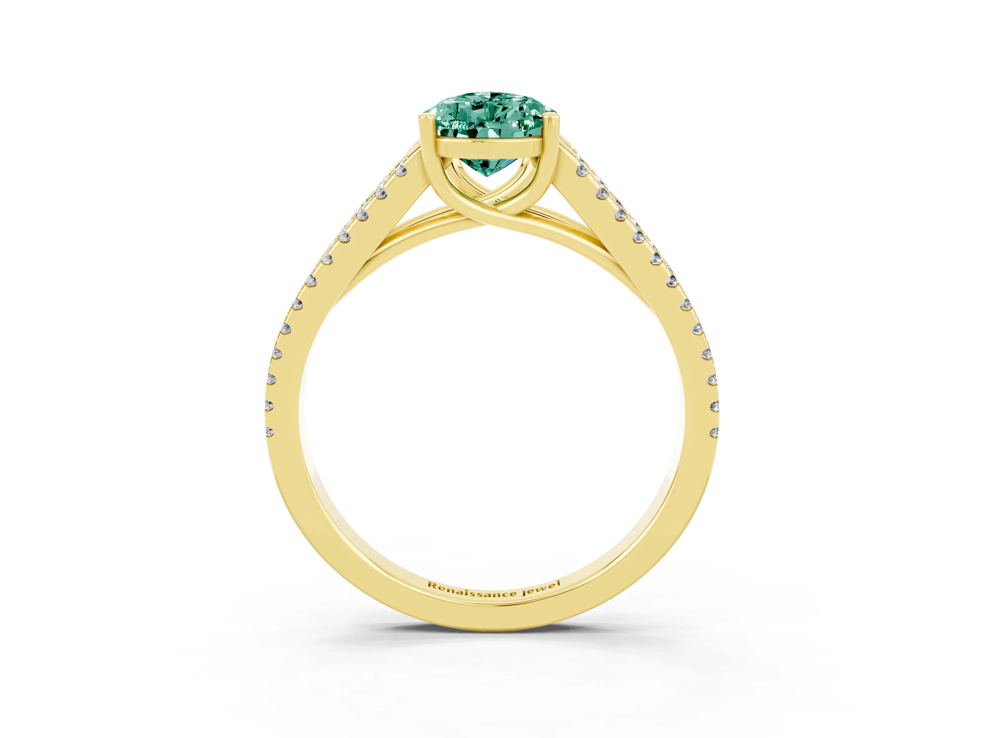 Yellow gold Pear Cut Green Sapphire Solitaire Engagement Ring with Split Shank Pavé Band_3