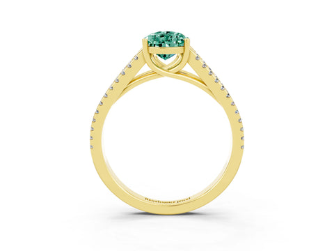Yellow gold Pear Cut Green Sapphire Solitaire Engagement Ring with Split Shank Pavé Band_3