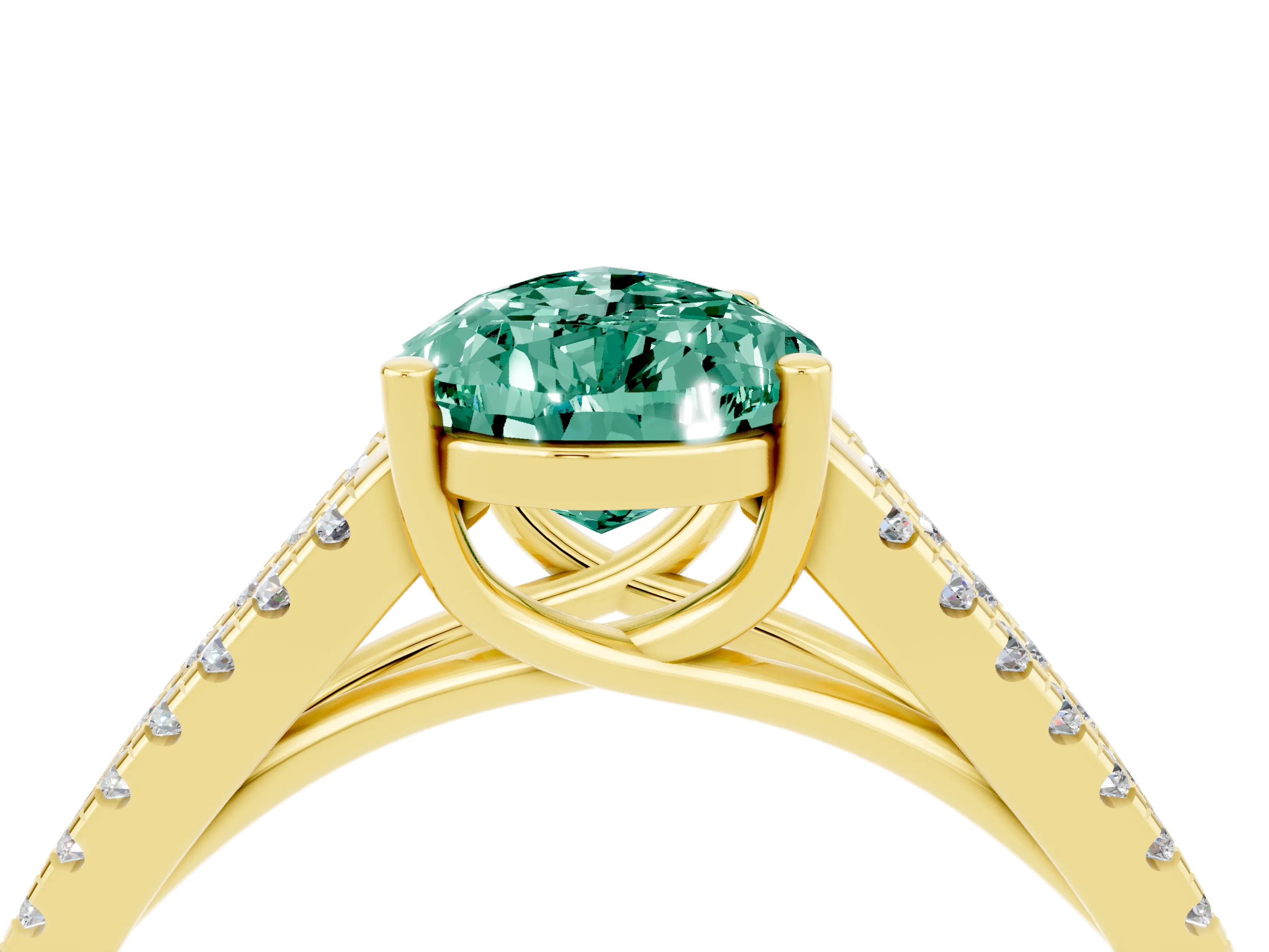 Yellow gold Pear Cut Green Sapphire Solitaire Engagement Ring with Split Shank Pavé Band_4