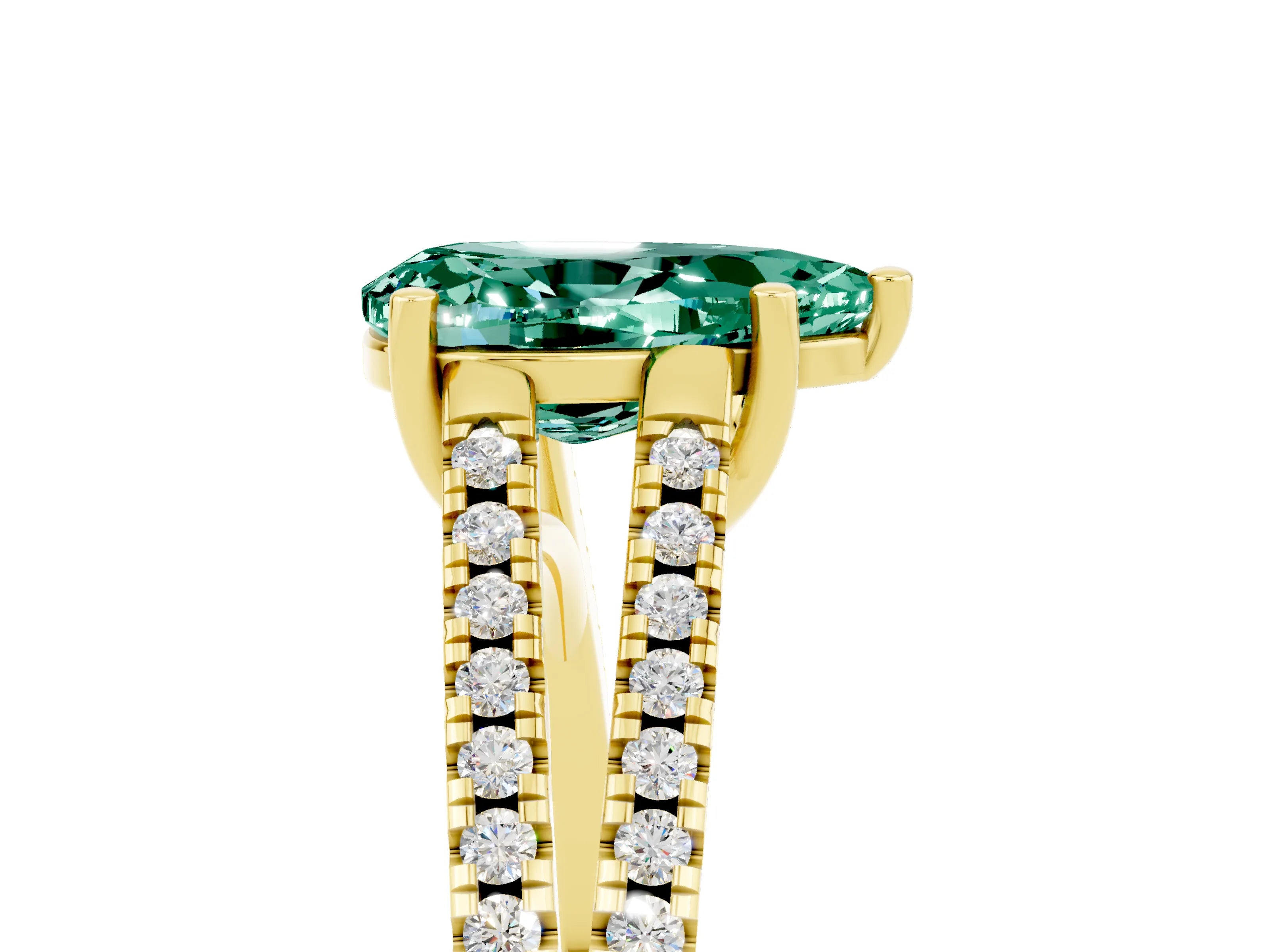Yellow gold Pear Cut Green Sapphire Solitaire Engagement Ring with Split Shank Pavé Band_5