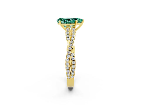 Yellow gold Pear Cut Green Sapphire Solitaire Engagement Ring with Twisted Pavé Band and Four-Prong Setting_2