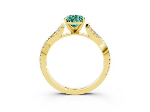 Yellow gold Pear Cut Green Sapphire Solitaire Engagement Ring with Twisted Pavé Band and Four-Prong Setting_3