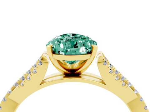 Yellow gold Pear Cut Green Sapphire Solitaire Engagement Ring with Twisted Pavé Band and Four-Prong Setting_4