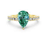 Yellow gold Pear Cut Green Sapphire Solitaire Pavé Band with Four-Prong Setting