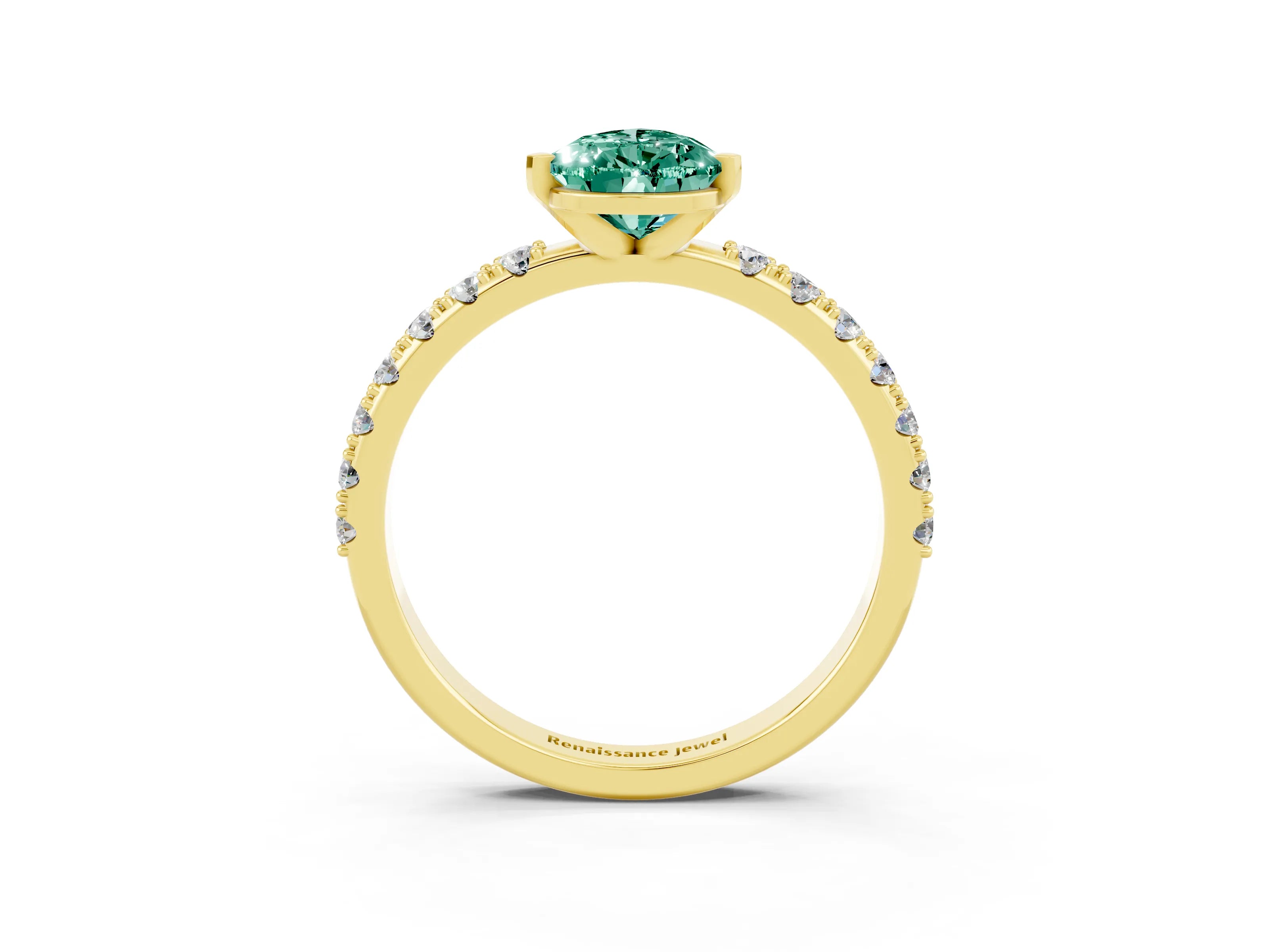 Yellow gold Pear Cut Green Sapphire Solitaire Pavé Band with Four-Prong Setting_3