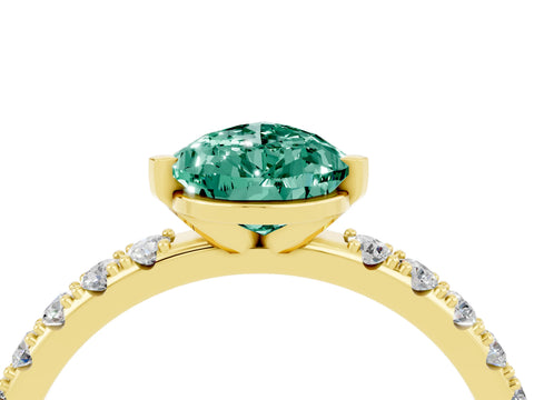 Yellow gold Pear Cut Green Sapphire Solitaire Pavé Band with Four-Prong Setting_4