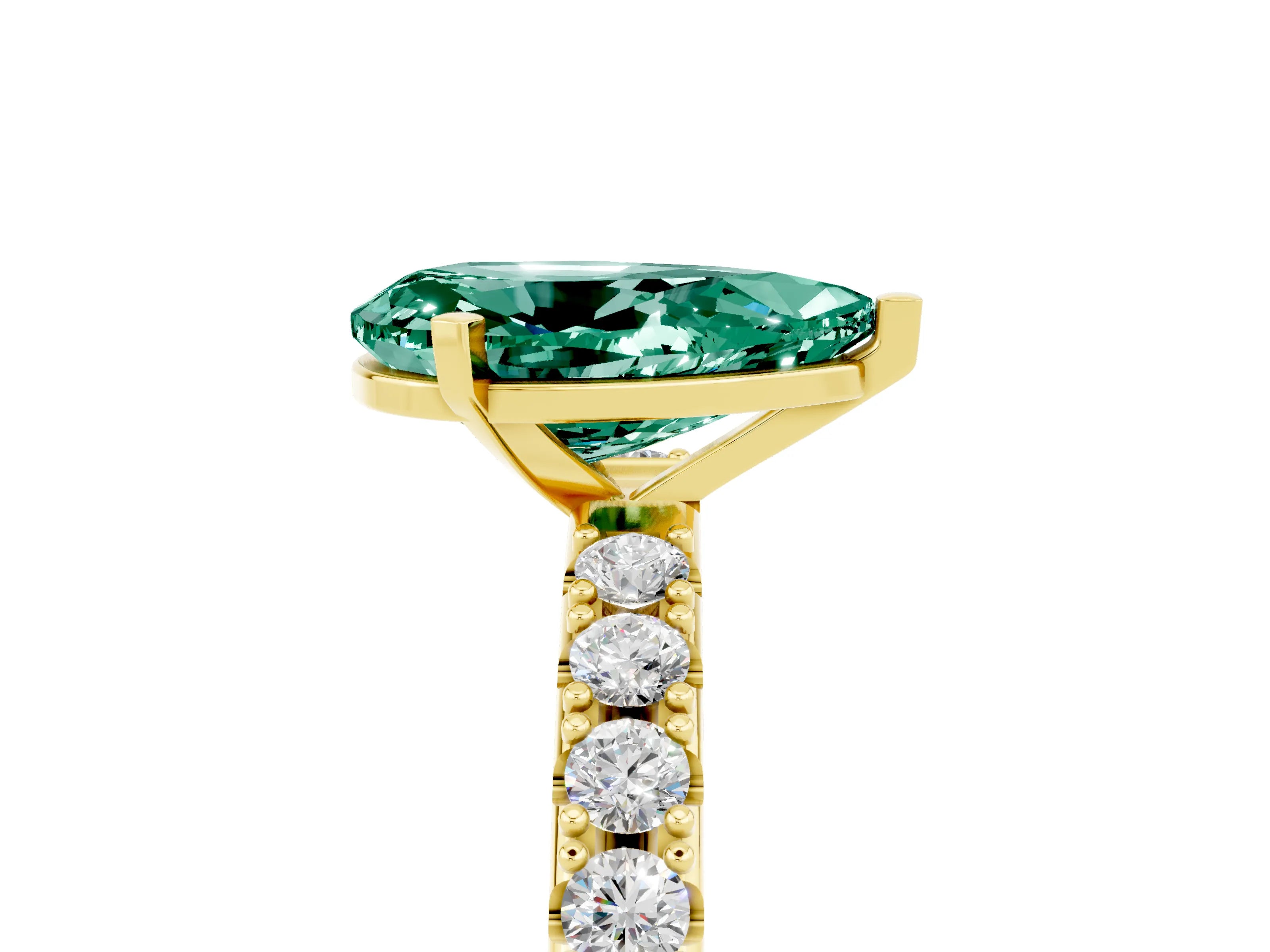 Yellow gold Pear Cut Green Sapphire Solitaire Pavé Band with Four-Prong Setting_5