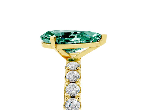 Yellow gold Pear Cut Green Sapphire Solitaire Pavé Band with Four-Prong Setting_5