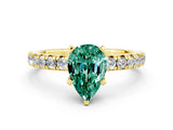 Yellow gold Pear Cut Green Sapphire Solitaire Pavé Engagement Ring with Round Band and Prong Setting_12