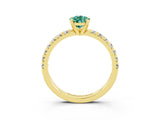 Yellow gold Pear Cut Green Sapphire Solitaire Pavé Engagement Ring with Round Band and Prong Setting_15