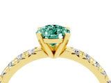 Yellow gold Pear Cut Green Sapphire Solitaire Pavé Engagement Ring with Round Band and Prong Setting_16