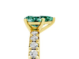 Yellow gold Pear Cut Green Sapphire Solitaire Pavé Engagement Ring with Round Band and Prong Setting_17