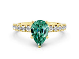 Yellow gold Pear Cut Green Sapphire Solitaire Pavé Engagement Ring with Round Band and Prong Setting_72