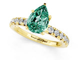 Yellow gold Pear Cut Green Sapphire Solitaire Pavé Engagement Ring with Round Band and Prong Setting_73