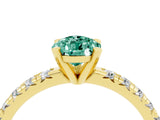 Yellow gold Pear Cut Green Sapphire Solitaire Pavé Engagement Ring with Round Band and Prong Setting_76