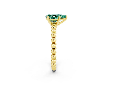 Yellow gold Pear Cut Green Sapphire Solitaire Ring with Beaded Band and Prong Setting_2