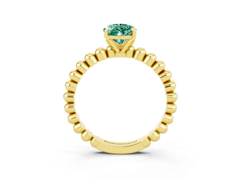 Yellow gold Pear Cut Green Sapphire Solitaire Ring with Beaded Band and Prong Setting_3