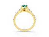 Yellow gold Pear Cut Green Sapphire Solitaire Ring with Cathedral Setting and Pavé Band_3