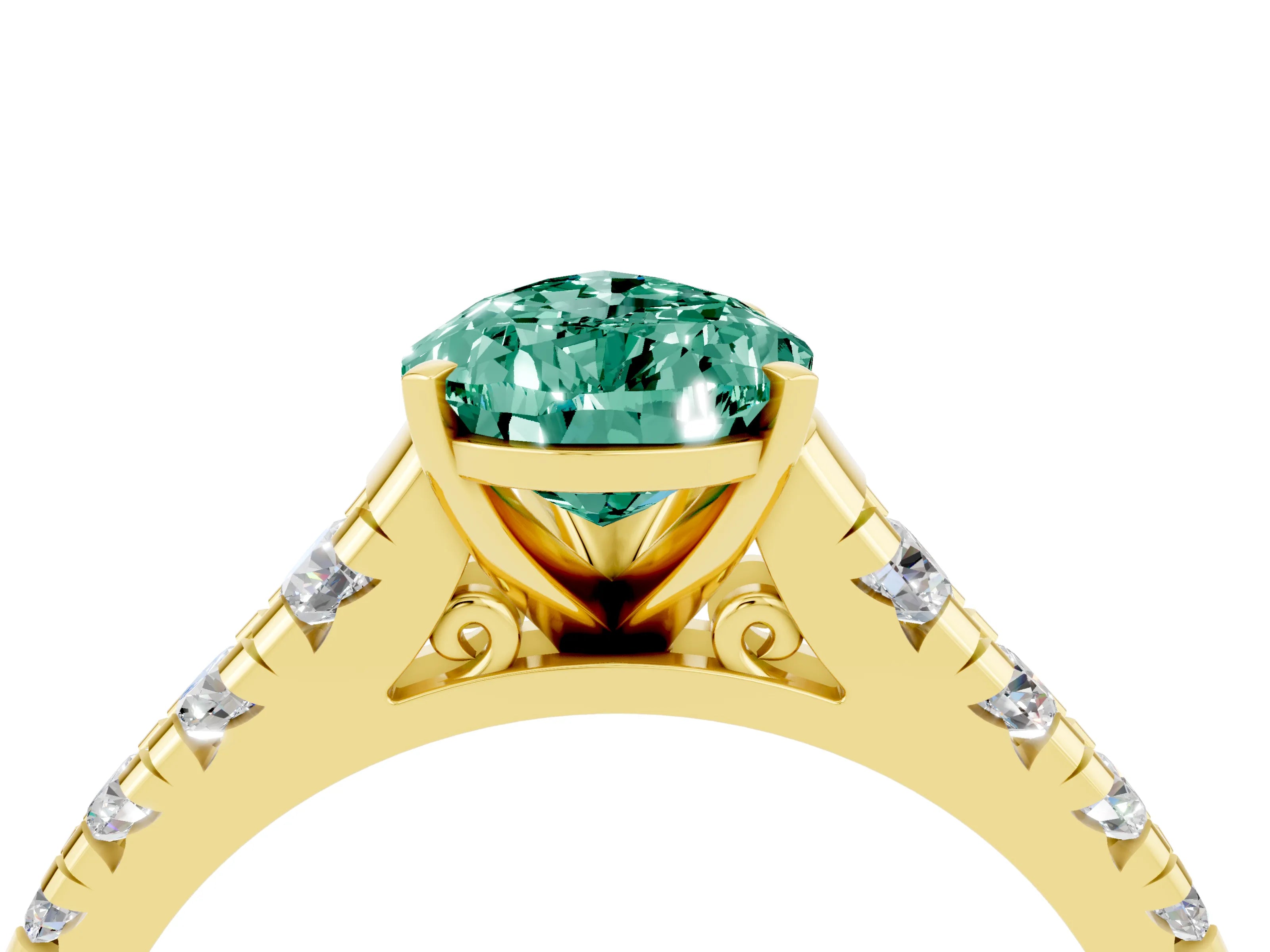 Yellow gold Pear Cut Green Sapphire Solitaire Ring with Cathedral Setting and Pavé Band_4