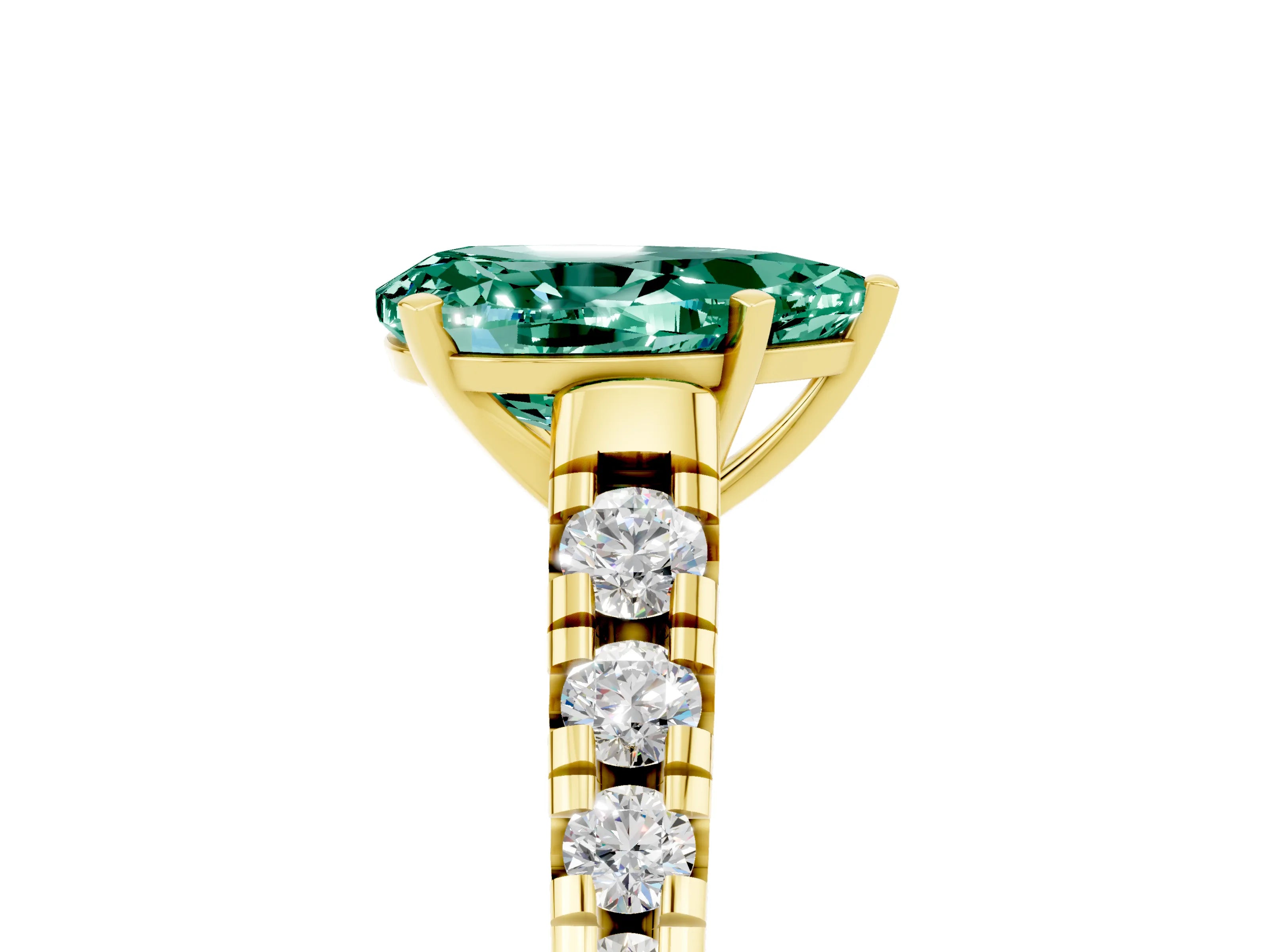 Yellow gold Pear Cut Green Sapphire Solitaire Ring with Cathedral Setting and Pavé Band_5