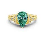 Yellow gold Pear Cut Green Sapphire Solitaire Ring with Filigree Band and Four-Prong Setting_24