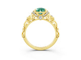 Yellow gold Pear Cut Green Sapphire Solitaire Ring with Filigree Band and Four-Prong Setting_27