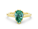 Yellow gold Pear Cut Green Sapphire Solitaire Ring with Flower Prong Setting and Classic Band_12