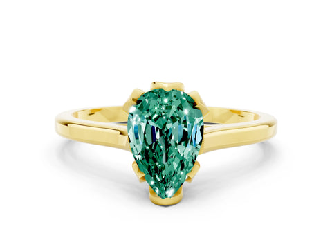 Yellow gold Pear Cut Green Sapphire Solitaire Ring with Flower Prong Setting and Classic Band_12