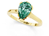 Yellow gold Pear Cut Green Sapphire Solitaire Ring with Flower Prong Setting and Classic Band_13