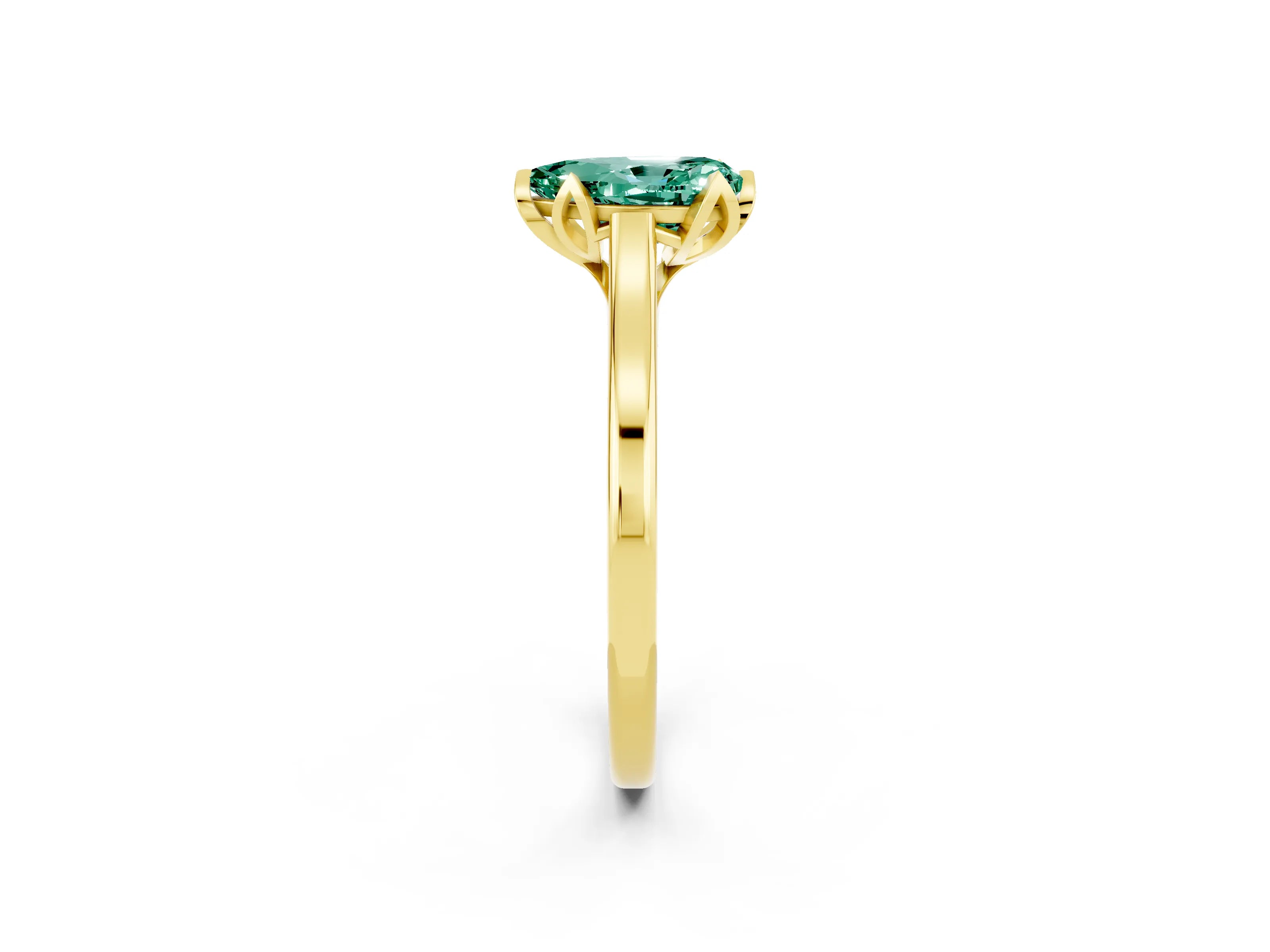 Yellow gold Pear Cut Green Sapphire Solitaire Ring with Flower Prong Setting and Classic Band_14